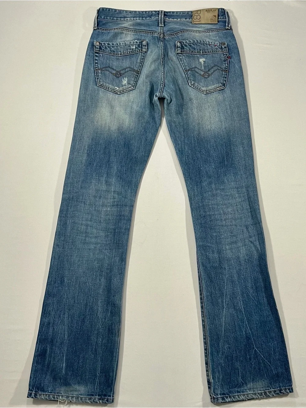 Replay Waitom Slim Straight Button Fly Distressed Italy Jeans 32x34